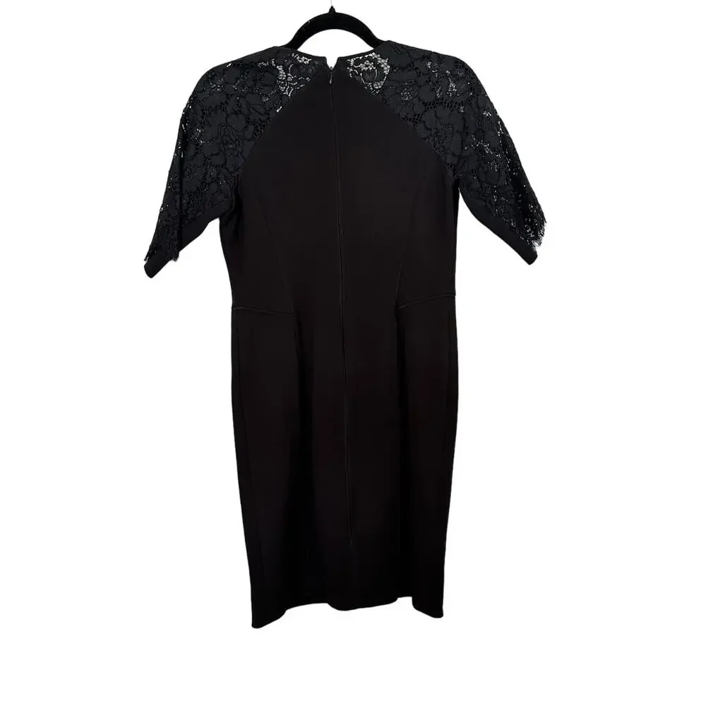 Rebecca Taylor Black Lace Sleeve Keyhole Fitted Sheath Dress Size 6 - Picture 7 of 9